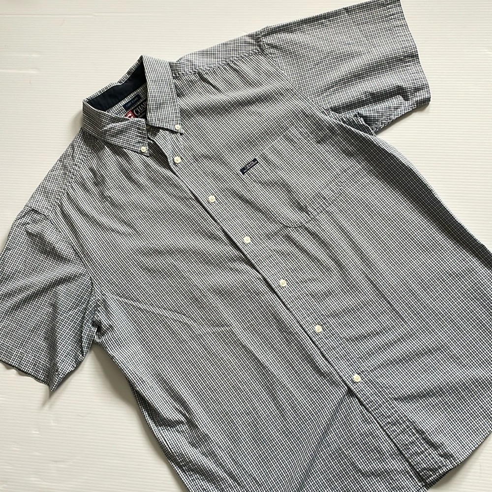 Chaps Ralph Lauren blue & white checked short sleeve, button down shirt. Large